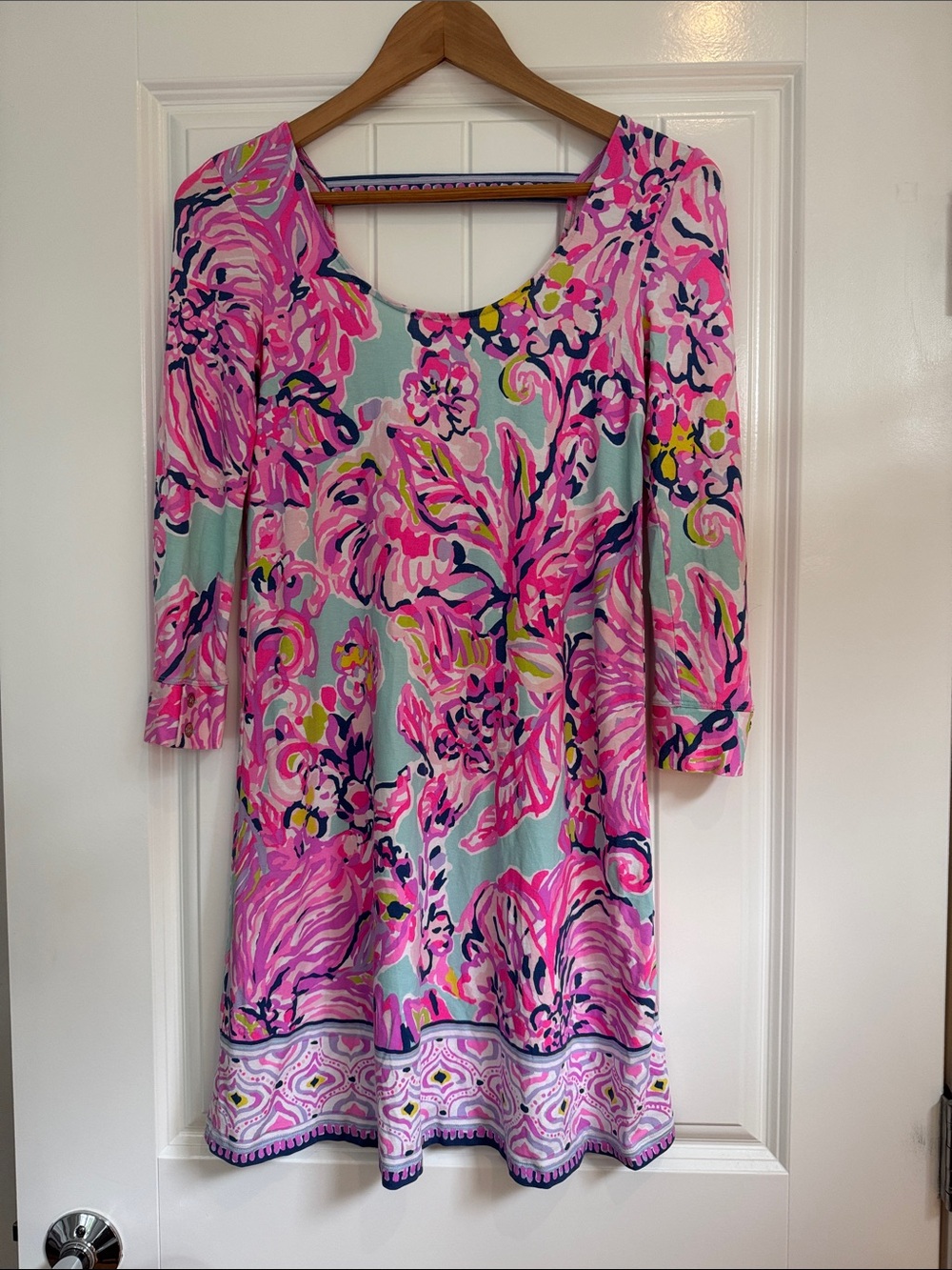Lilly Pulitzer Floral Scoop-Neck 3/4 Sleeve Women’s Dress XXS